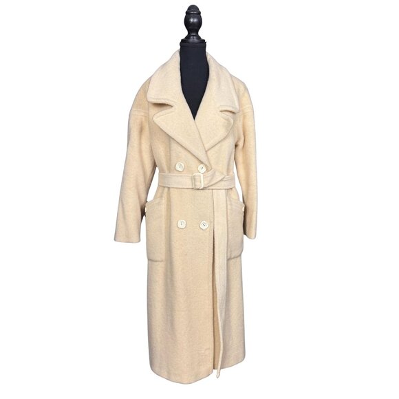 Vintage 70s Wool Trench, Cream Long Belted Overcoat, Pure Virgin Wool Peacoat - Picture 1 of 9